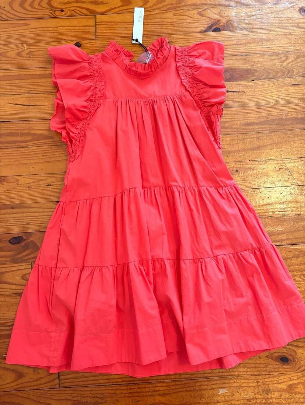 PINCH Women’s Large Coral Tiered Ruffle Dress 100% Cotton Lined NWT Pockets